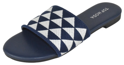 TOP MODA ONO-5 Navy Women Flip Flops Patterned Slide Sandals Casual Summer Shoes - Accent Foot Fashions