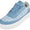 Blue plaid sneaker with a white sole on a white background